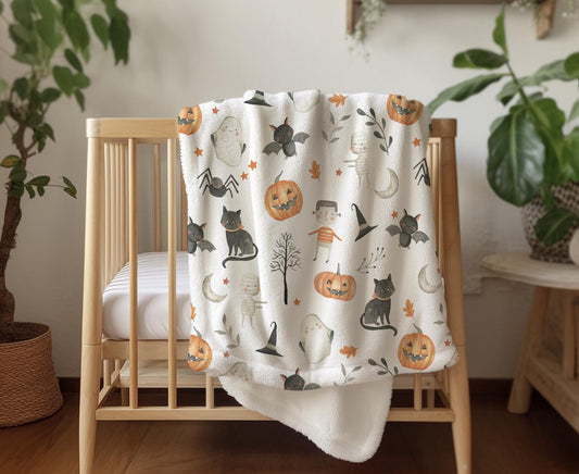 Halloween - Pumpkins and Cats, Sherpa Fleece Blanket, Decor, Kids Bedding, Blankets, Children's, Ghost Halloween, Pumpkins, Fleece Blanket