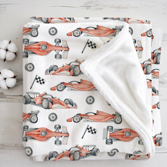 Race Cars - Red Watercolour, Sherpa Fleece Blanket, Decor, Kids Bedding, Children's Room, Cars Red Fleece Blanket