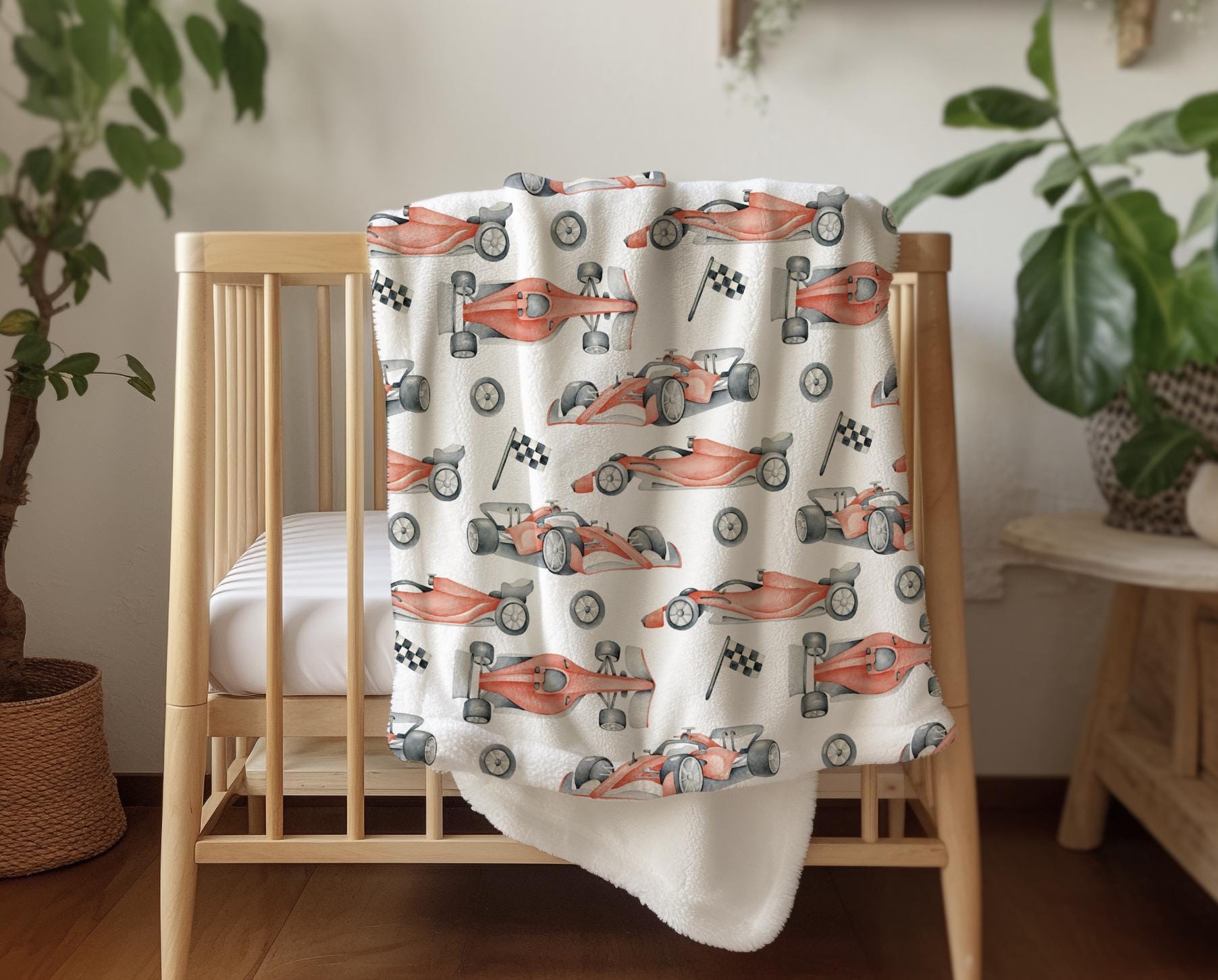 Race Cars - Red Watercolour, Sherpa Fleece Blanket, Decor, Kids Bedding, Children's Room, Cars Red Fleece Blanket