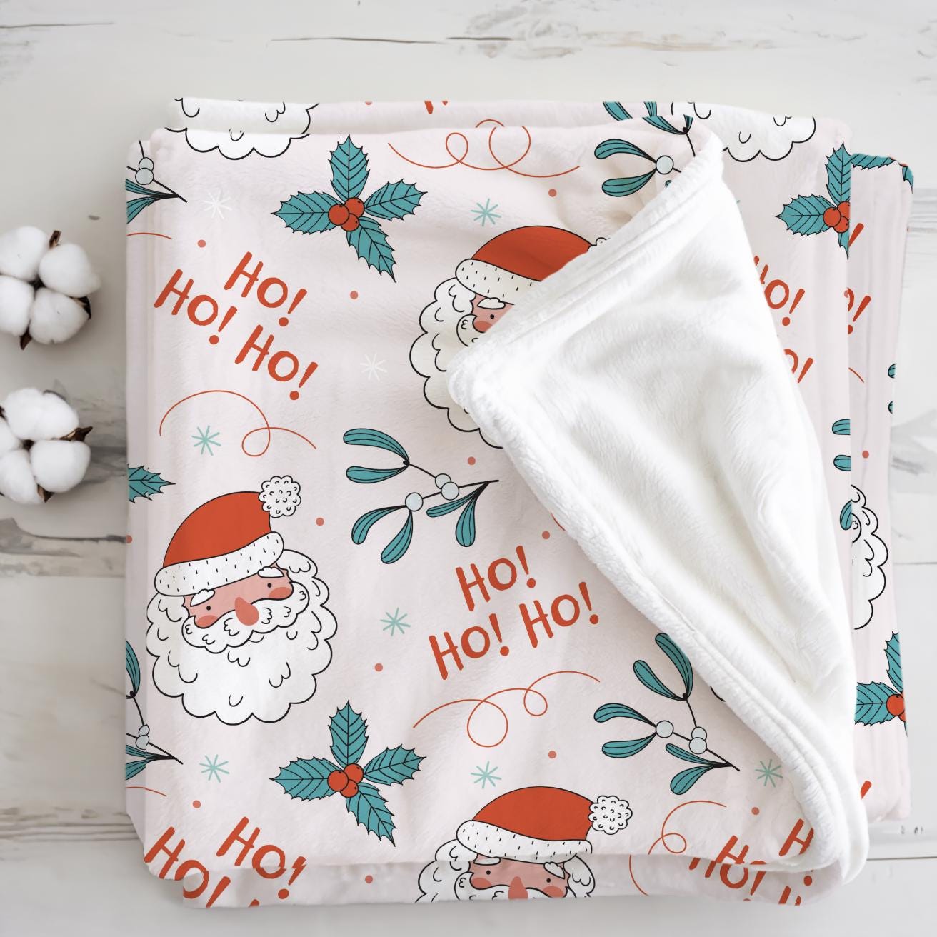 Santa - Hohoho, Sherpa Fleece Blanket, Decor, Kids Bedding, Blankets, Children's Festive blanket, Santa Claus Christmas, Fleece Blanket