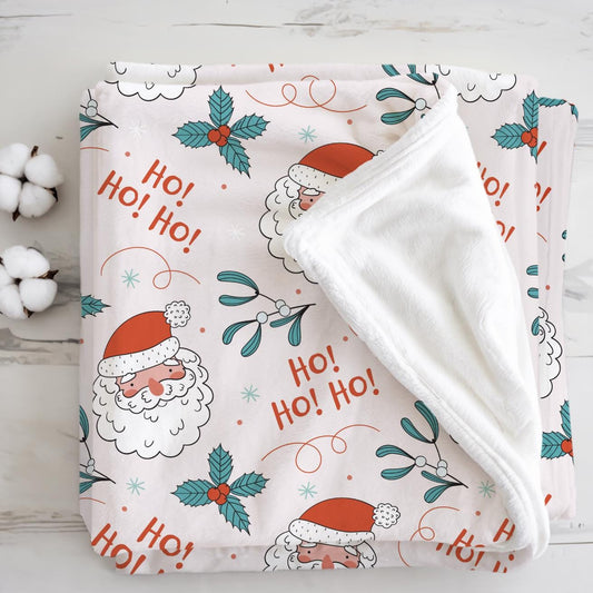 Santa - Hohoho, Sherpa Fleece Blanket, Decor, Kids Bedding, Blankets, Children's Festive blanket, Santa Claus Christmas, Fleece Blanket