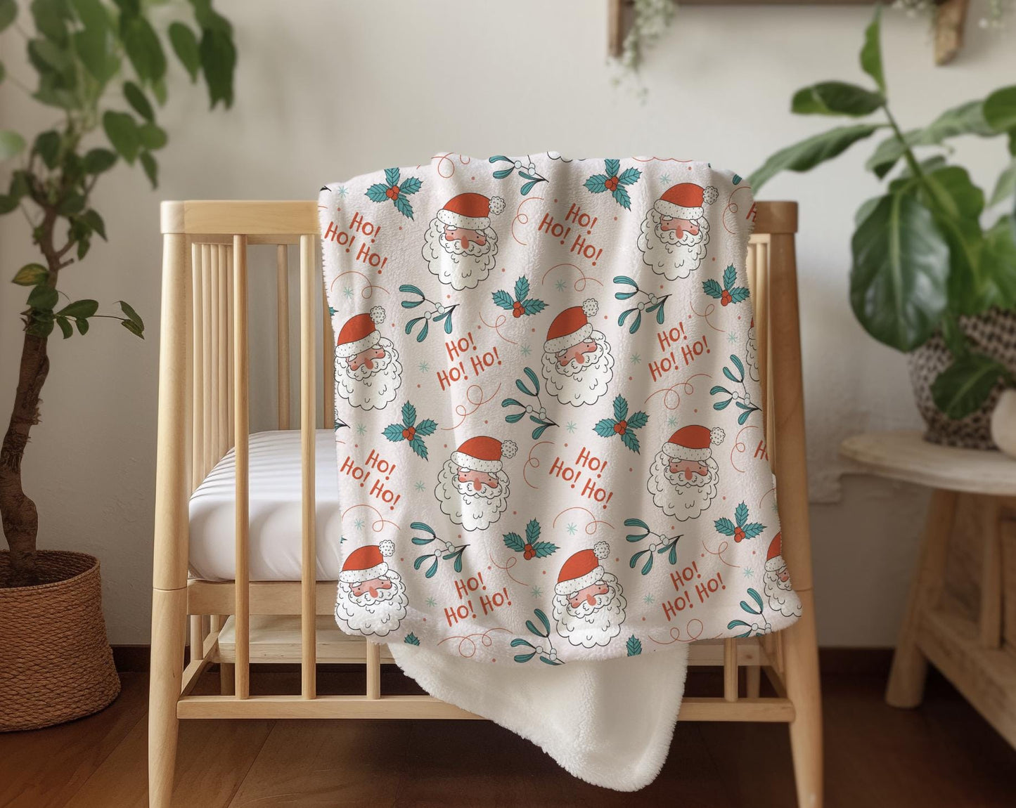 Santa - Hohoho, Sherpa Fleece Blanket, Decor, Kids Bedding, Blankets, Children's Festive blanket, Santa Claus Christmas, Fleece Blanket