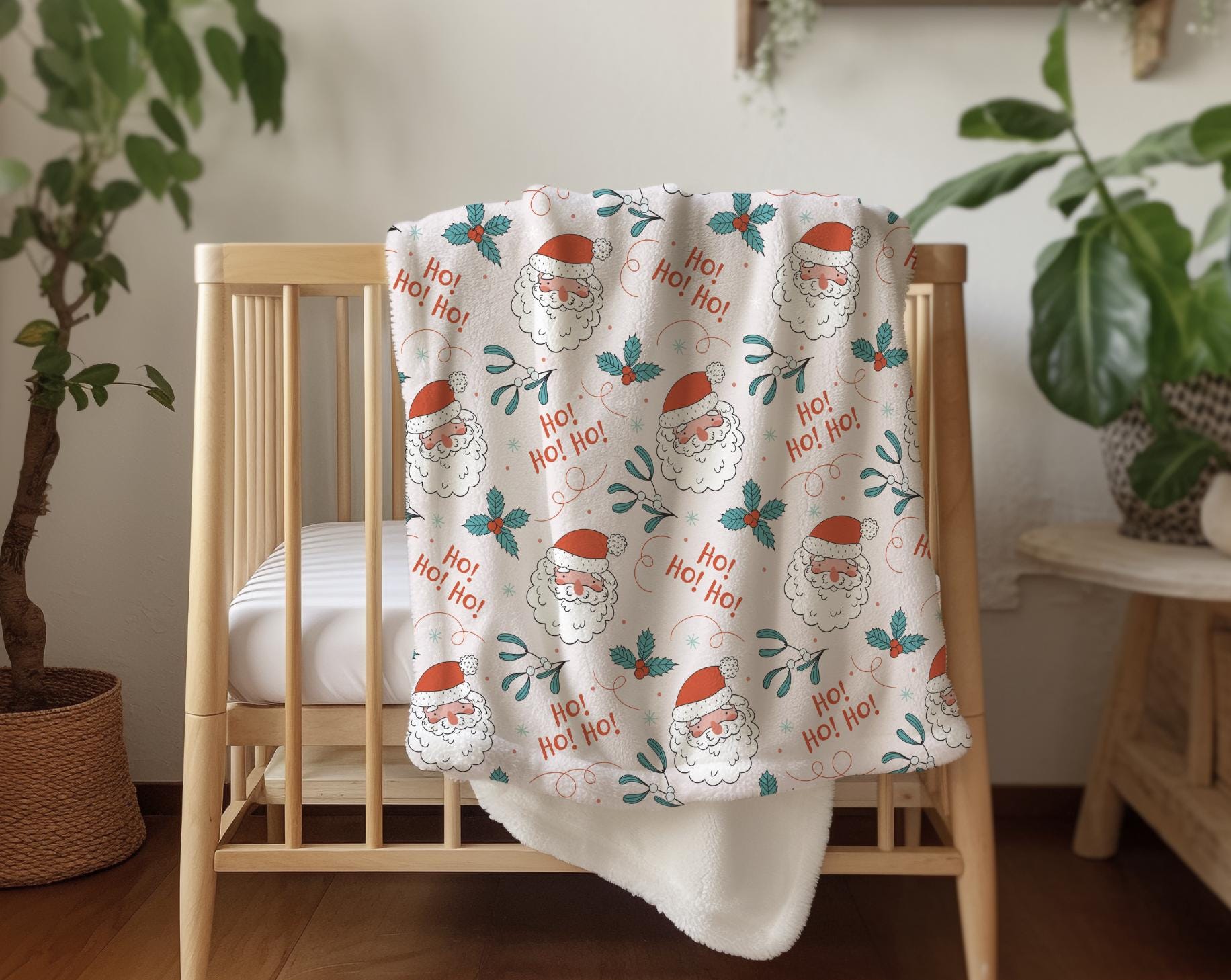 Santa - Hohoho, Sherpa Fleece Blanket, Decor, Kids Bedding, Blankets, Children's Festive blanket, Santa Claus Christmas, Fleece Blanket