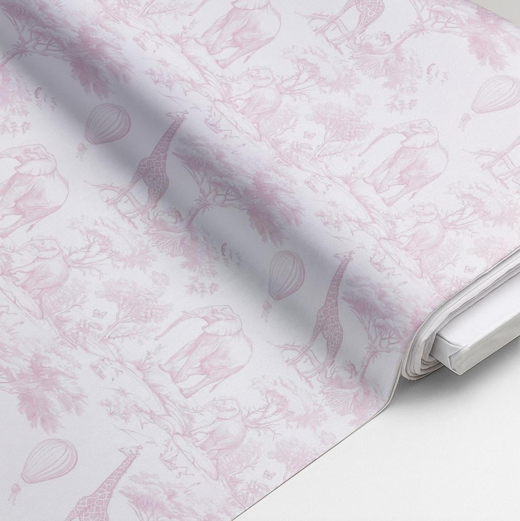 CUSTOM ORDER - 100% Cotton Fabric, Chinoiserie Toile de Jouy Safari - Baby PINK, Fabric, Baby Nursery Fabric, Quilting Fabric, 147cm Wide,