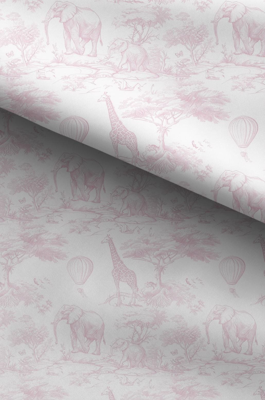 CUSTOM ORDER - 100% Cotton Fabric, Chinoiserie Toile de Jouy Safari - Baby PINK, Fabric, Baby Nursery Fabric, Quilting Fabric, 147cm Wide,