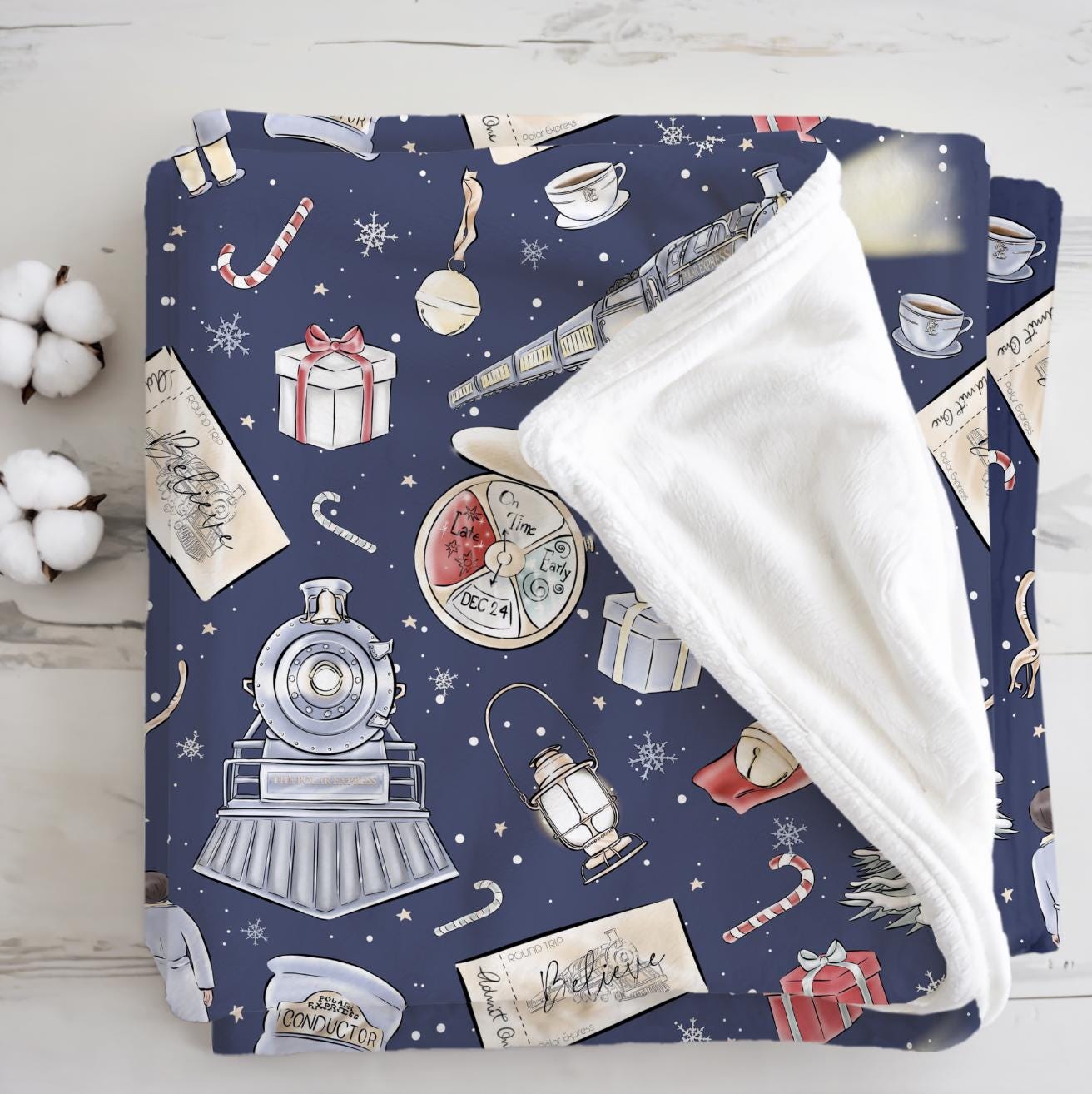 Christmas Train, Polar Express , Sherpa Fleece Blanket, Decor, Kids Bedding, Blankets, Children's, Christmas, Festive, Fleece Blanket