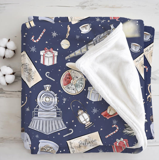 Christmas Train, Polar Express , Sherpa Fleece Blanket, Decor, Kids Bedding, Blankets, Children's, Christmas, Festive, Fleece Blanket