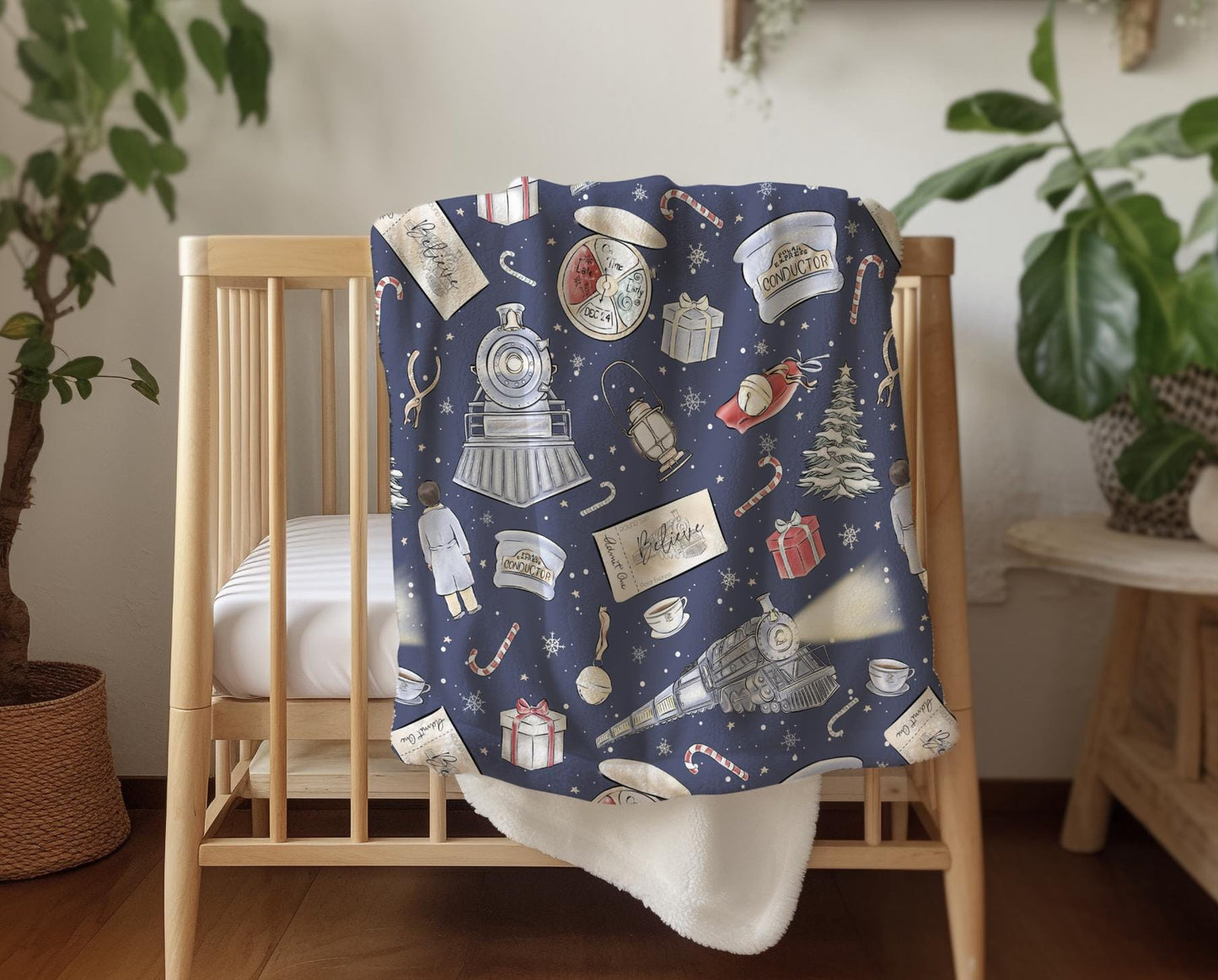 Christmas Train, Polar Express , Sherpa Fleece Blanket, Decor, Kids Bedding, Blankets, Children's, Christmas, Festive, Fleece Blanket