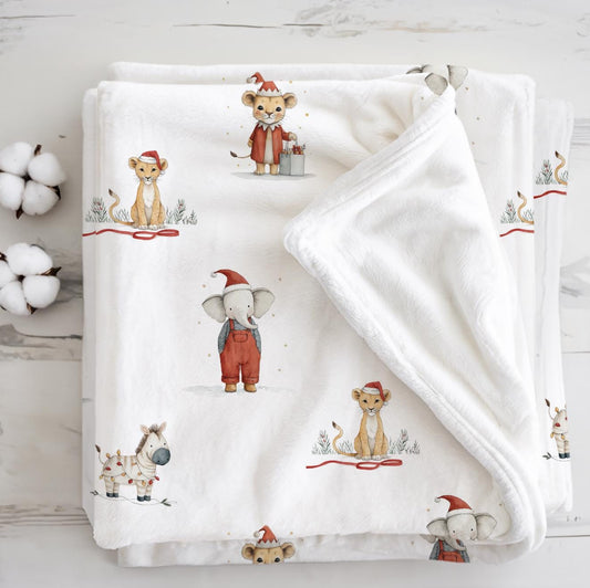 Christmas - Safari, Sherpa Fleece Blanket, Decor, Kids Bedding, Blankets, Childrens, Pretty Floral, Safari Animals, Christmas Fleece Blanket