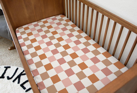Checkered - Fall colours, Bedding, Duvet Covers, Fitted Sheets, Fall Autumn bedding, Modern Orange Brown Tones Bedding, Kids Bedding