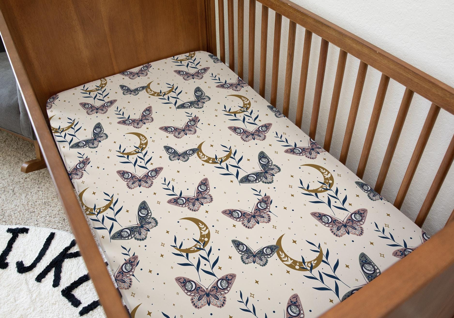 Celestial - Butterflies Beige, Bedding, Duvet Covers, Fitted Sheets, Butterflies Moon and Stars bedding, Modern Bedding, Kids Bedding