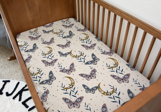 Celestial - Butterflies Beige, Bedding, Duvet Covers, Fitted Sheets, Butterflies Moon and Stars bedding, Modern Bedding, Kids Bedding