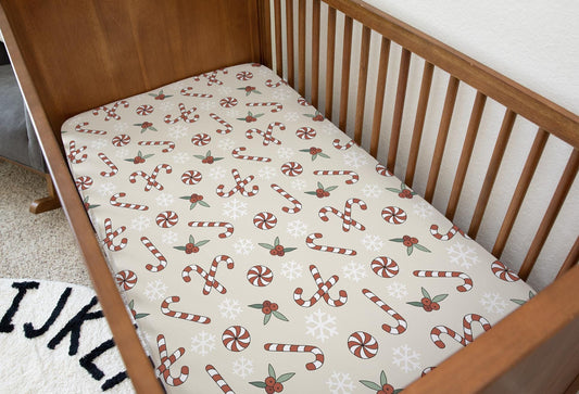Candy Cane - Beige, Bedding, Duvet Covers, Fitted Sheets, Christmas Candy Cane bedding, Festive Bedding, Kids Bedding