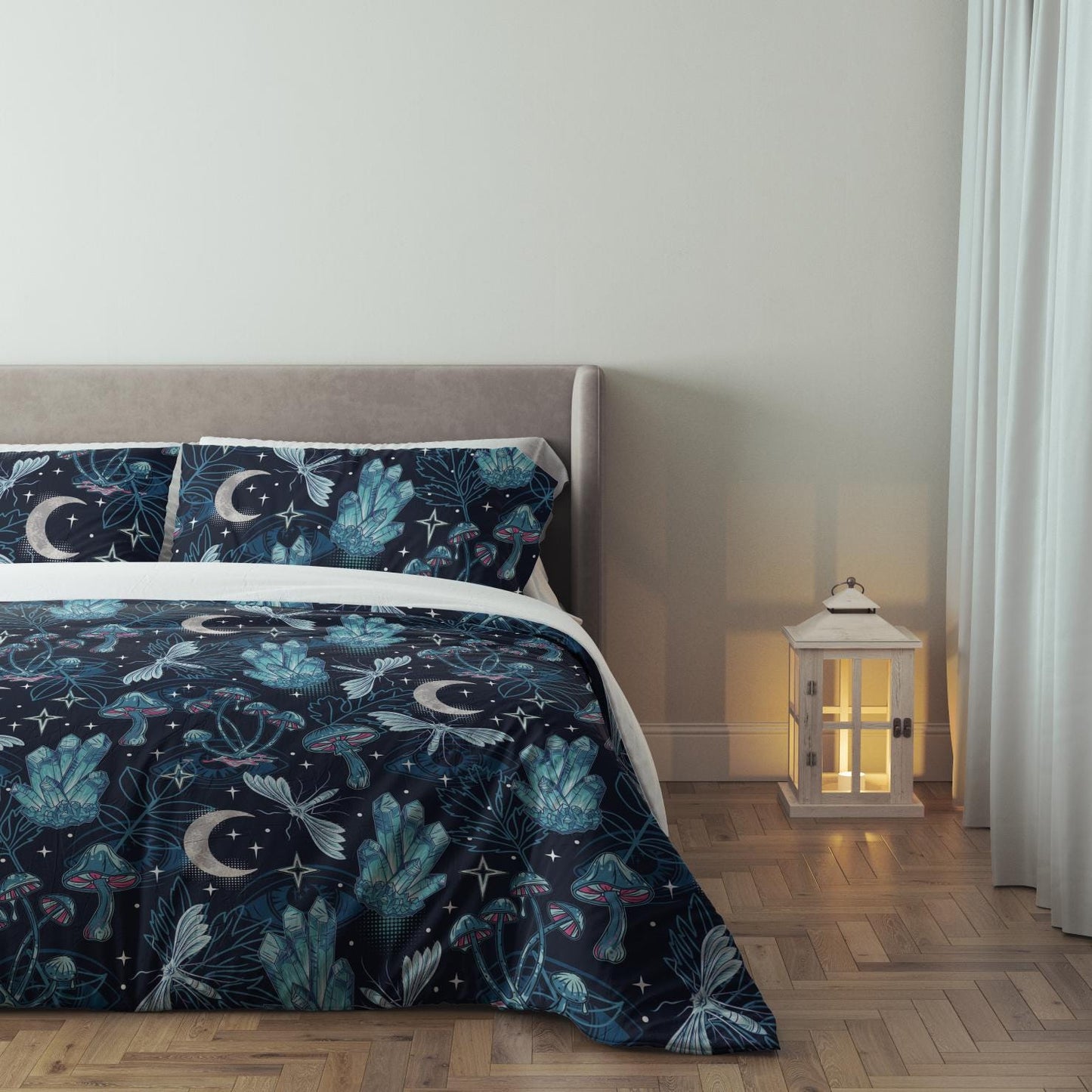 Crystals - Blue, Bedding, Duvet Covers, Fitted Sheets, Celestial bedding with moon and stars, Cute Bedding, Kids Bedding