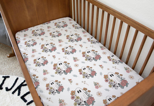 Ghosts - Floral, Bedding, Duvet Covers, Fitted Sheets, Cute Halloween Ghost with Flowers bedding, halloween Ghost Bedding, Kids Bedding