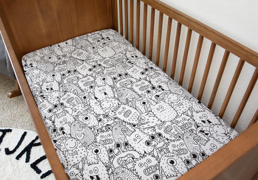 Monsters - Doodles, Bedding, Duvet Covers, Fitted Sheets, Monochrome Monsters Halloween bedding, Childrens Bedding, Kids Bedding