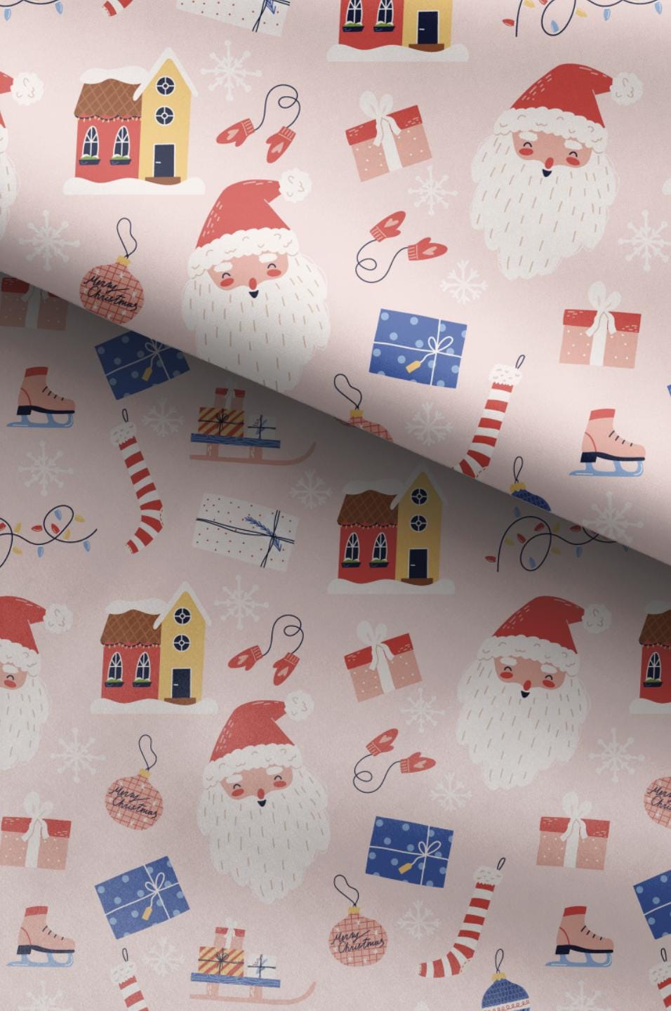 100% Cotton Fabric, Christmas - Jolly Pink, Santa, Presents, Fabric, Quilting Fabric, 147cm Wide, Meter, Festive fabric