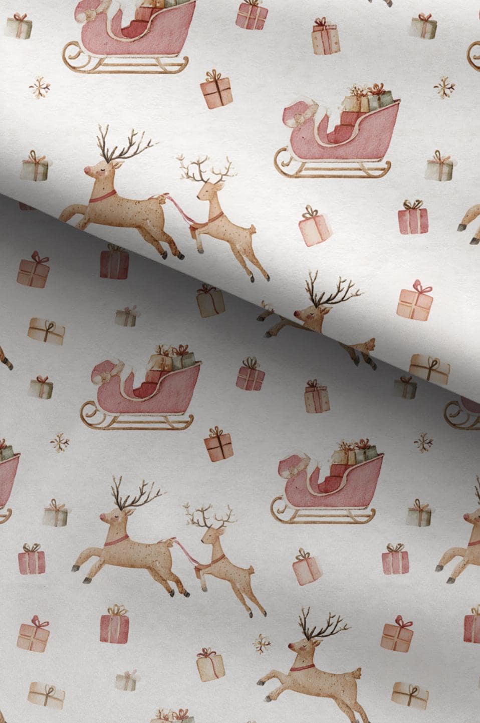 100% Cotton Fabric, Christmas - Sleigh Reindeer, Reindeer, Presents, Fabric, Quilting Fabric, 147cm Wide, Meter, Festive fabric