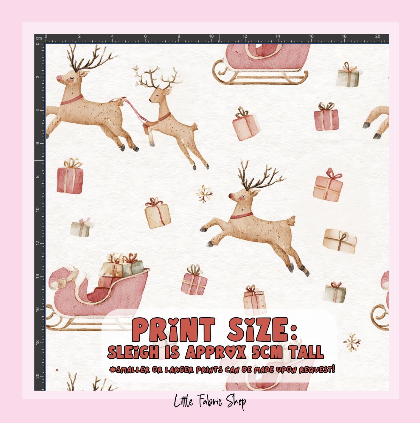 100% Cotton Fabric, Christmas - Sleigh Reindeer, Reindeer, Presents, Fabric, Quilting Fabric, 147cm Wide, Meter, Festive fabric