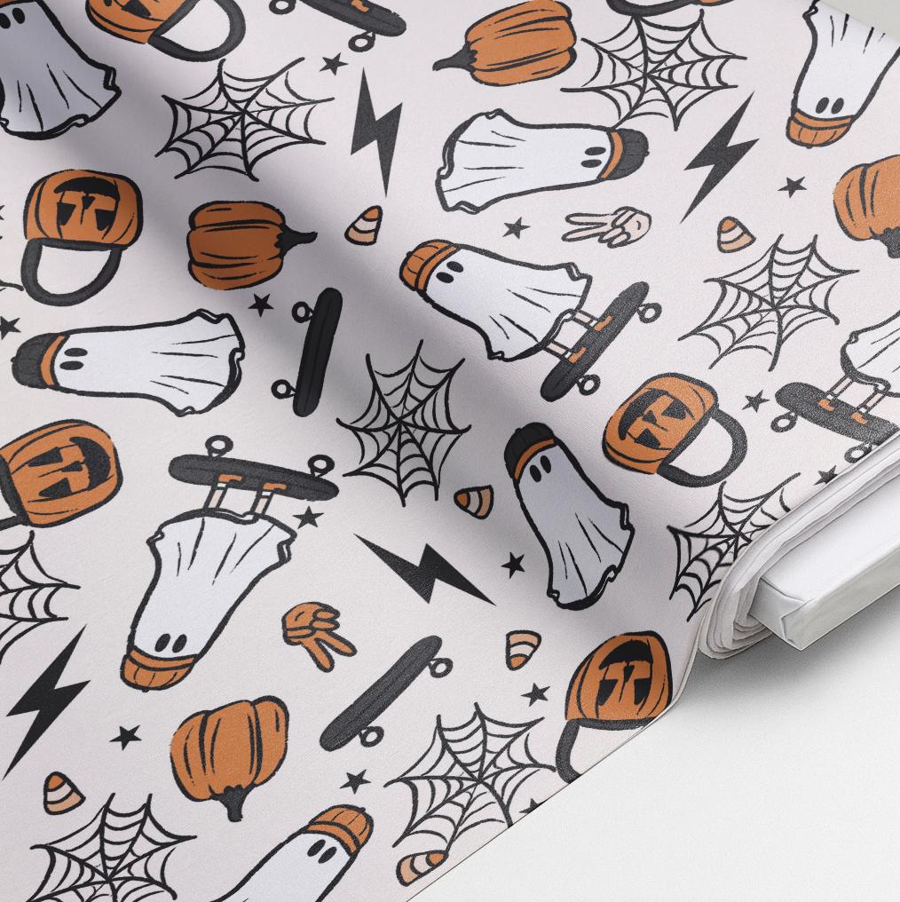 100% Cotton Fabric, Ghost - Skater, Halloween, Pumpkins, Fabric, Quilting Fabric, 147cm Wide, Meter, Halloween fabric