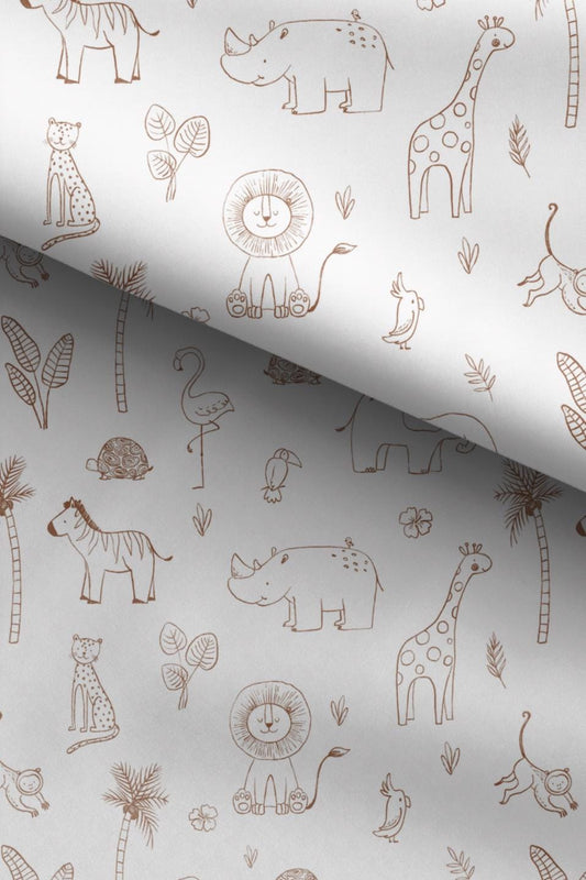 100% Cotton Fabric, Doodles - Drawing Safari, Safari Fabric, Elephant, Zebra, Quilting Fabric, 147cm Wide, Meter, Kids fabric