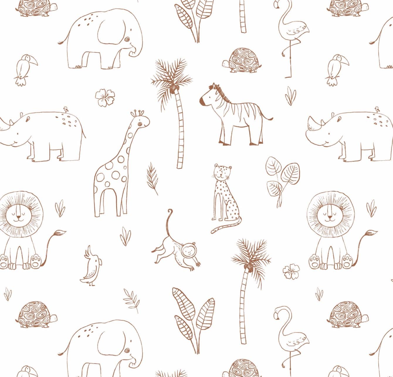 100% Cotton Fabric, Doodles - Drawing Safari, Safari Fabric, Elephant, Zebra, Quilting Fabric, 147cm Wide, Meter, Kids fabric