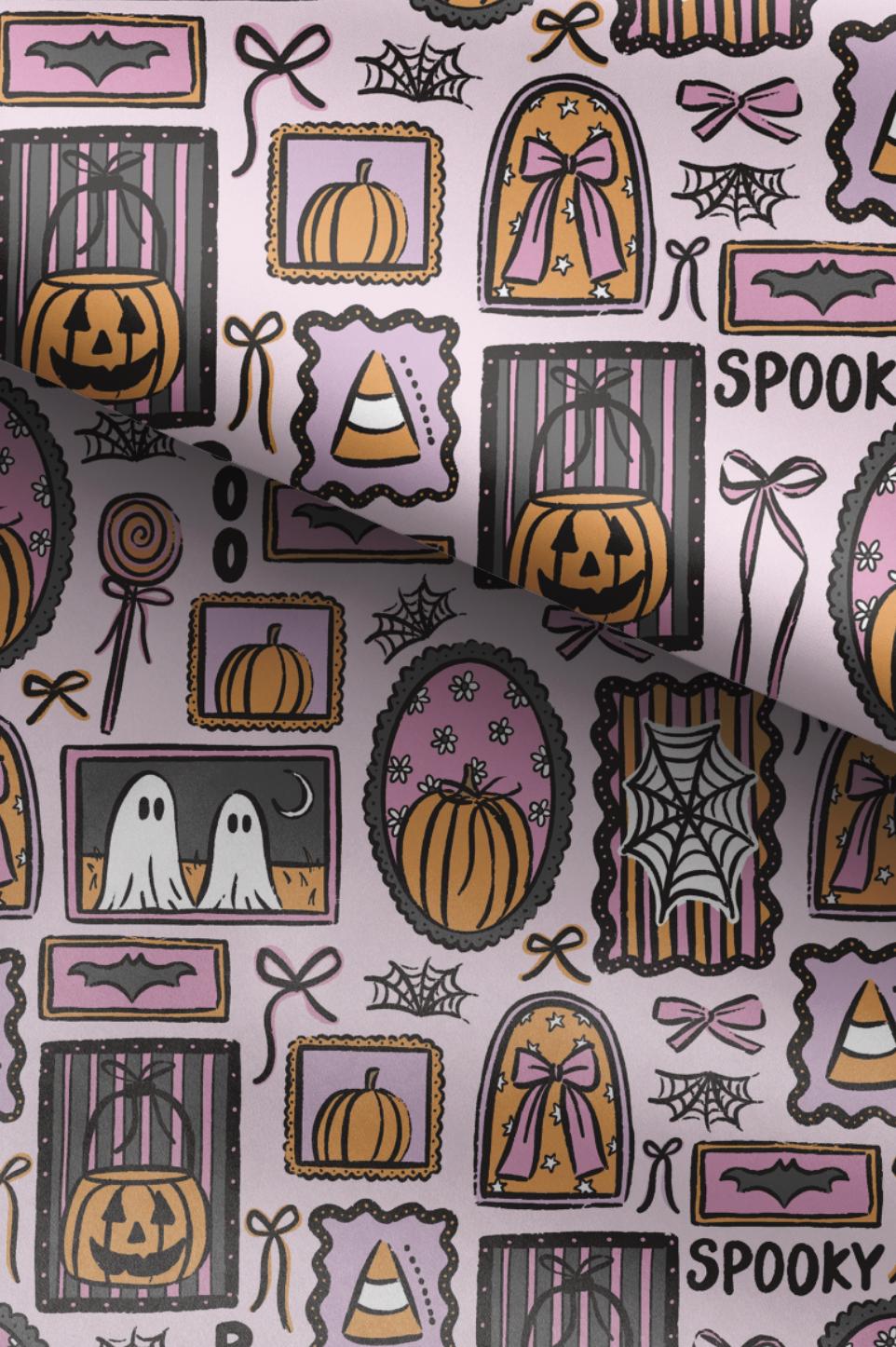 100% Cotton Fabric, Halloween - Frames Pink - Fabric, Quilting Fabric, 147cm Wide, Metre, Modern Halloween, Pink fabric