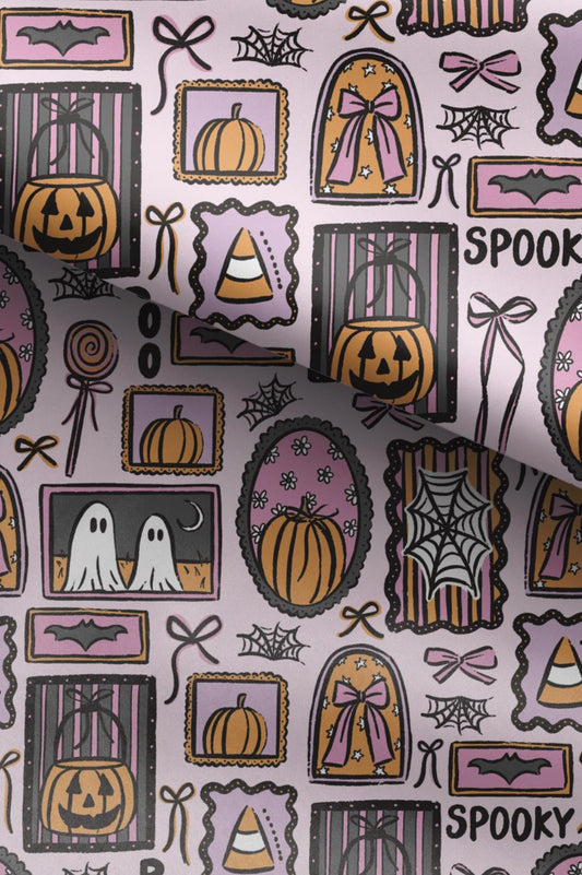 100% Cotton Fabric, Halloween - Frames Pink - Fabric, Quilting Fabric, 147cm Wide, Metre, Modern Halloween, Pink fabric