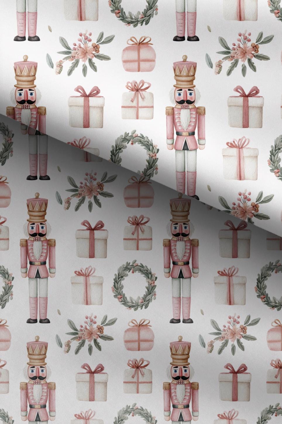 100% Cotton Fabric, Nutcracker - Pink Fabric, Quilting Fabric, 147cm Wide, Meter, Pink Nutcracker, Wreath Christmas Fabric