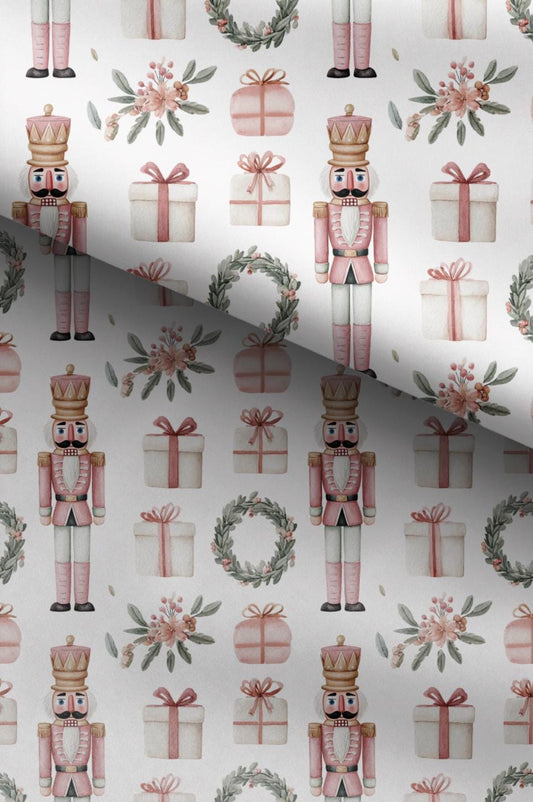 100% Cotton Fabric, Nutcracker - Pink Fabric, Quilting Fabric, 147cm Wide, Meter, Pink Nutcracker, Wreath Christmas Fabric