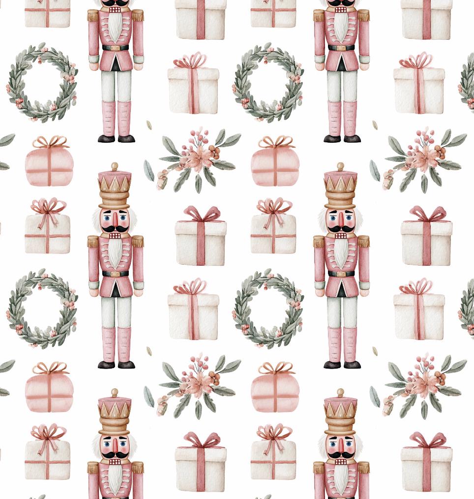 100% Cotton Fabric, Nutcracker - Pink Fabric, Quilting Fabric, 147cm Wide, Meter, Pink Nutcracker, Wreath Christmas Fabric