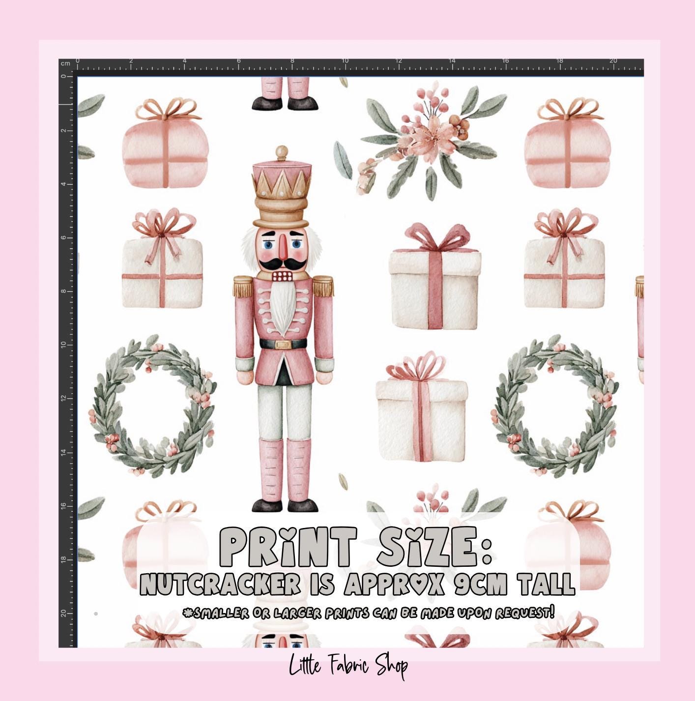 100% Cotton Fabric, Nutcracker - Pink Fabric, Quilting Fabric, 147cm Wide, Meter, Pink Nutcracker, Wreath Christmas Fabric