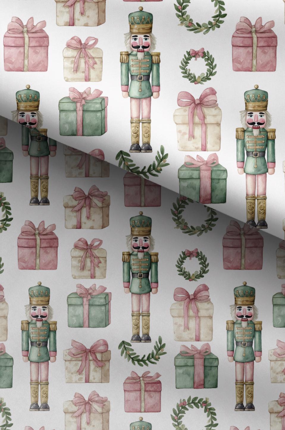 100% Cotton Fabric, Nutcracker - Green Fabric, Quilting Fabric, 147cm Wide, Meter, Green Nutcracker, Wreath Christmas Fabric