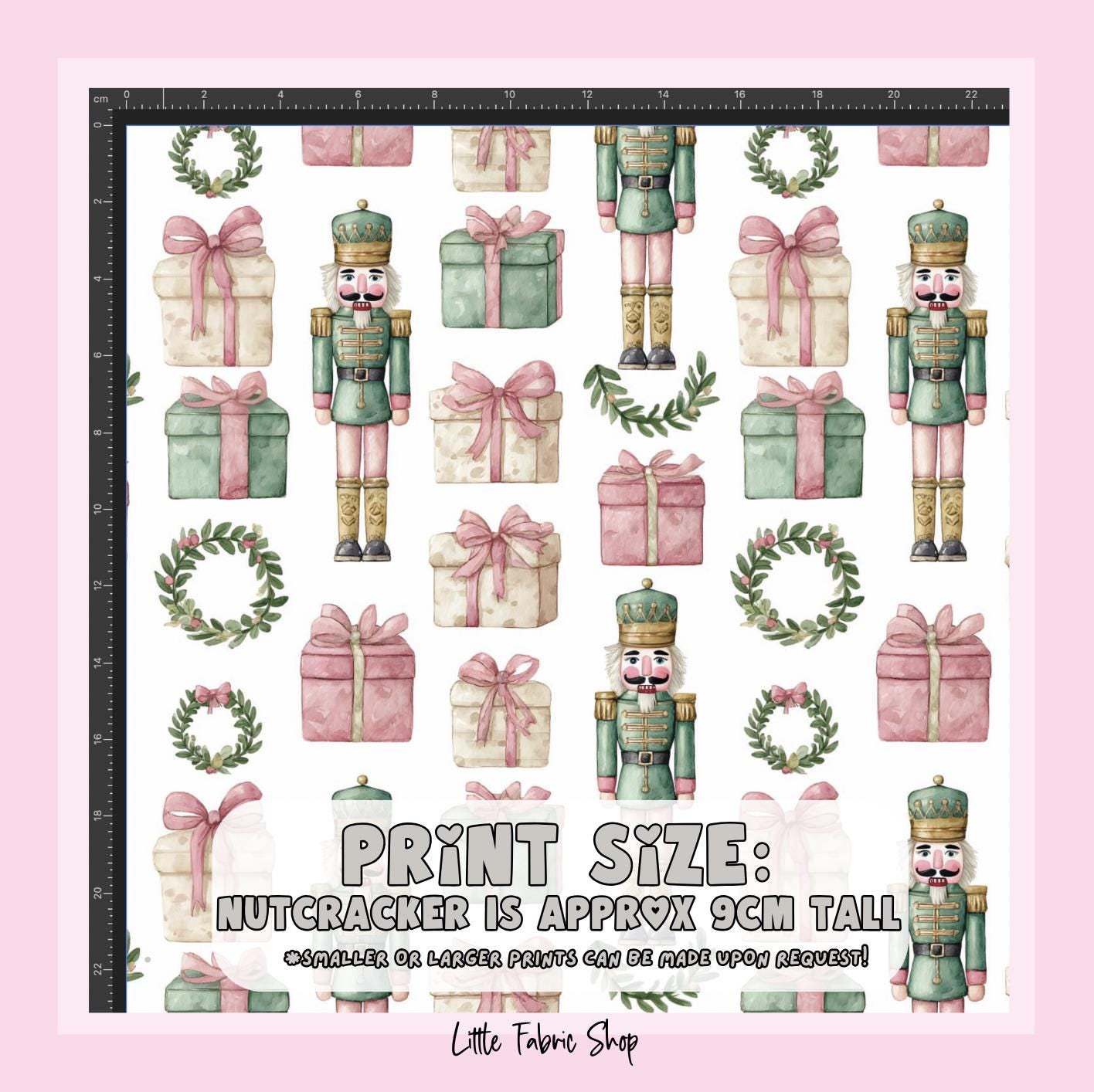 100% Cotton Fabric, Nutcracker - Green Fabric, Quilting Fabric, 147cm Wide, Meter, Green Nutcracker, Wreath Christmas Fabric