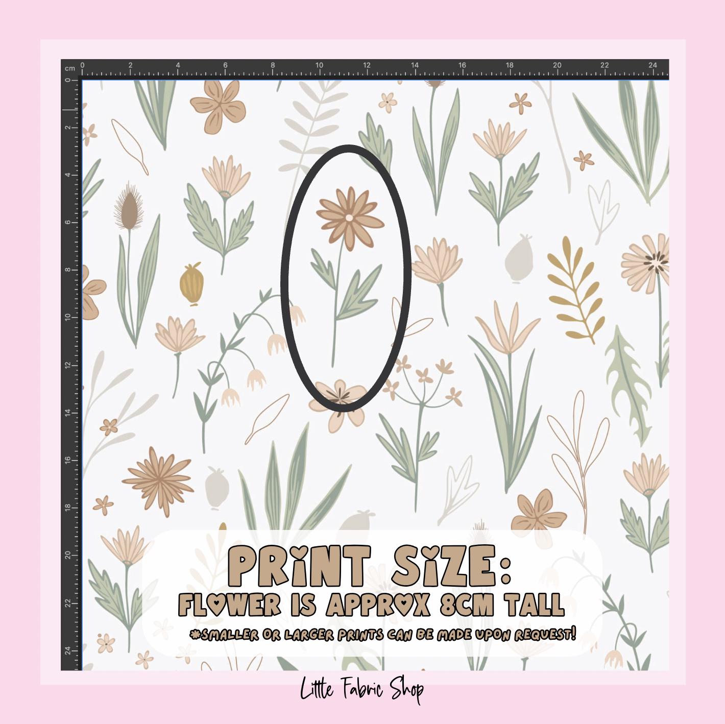 100% Cotton Fabric, Flowers - Sage and Beige, Fabric, Quilting Fabric, 147cm Wide, Meter, Floral Girly Fabric
