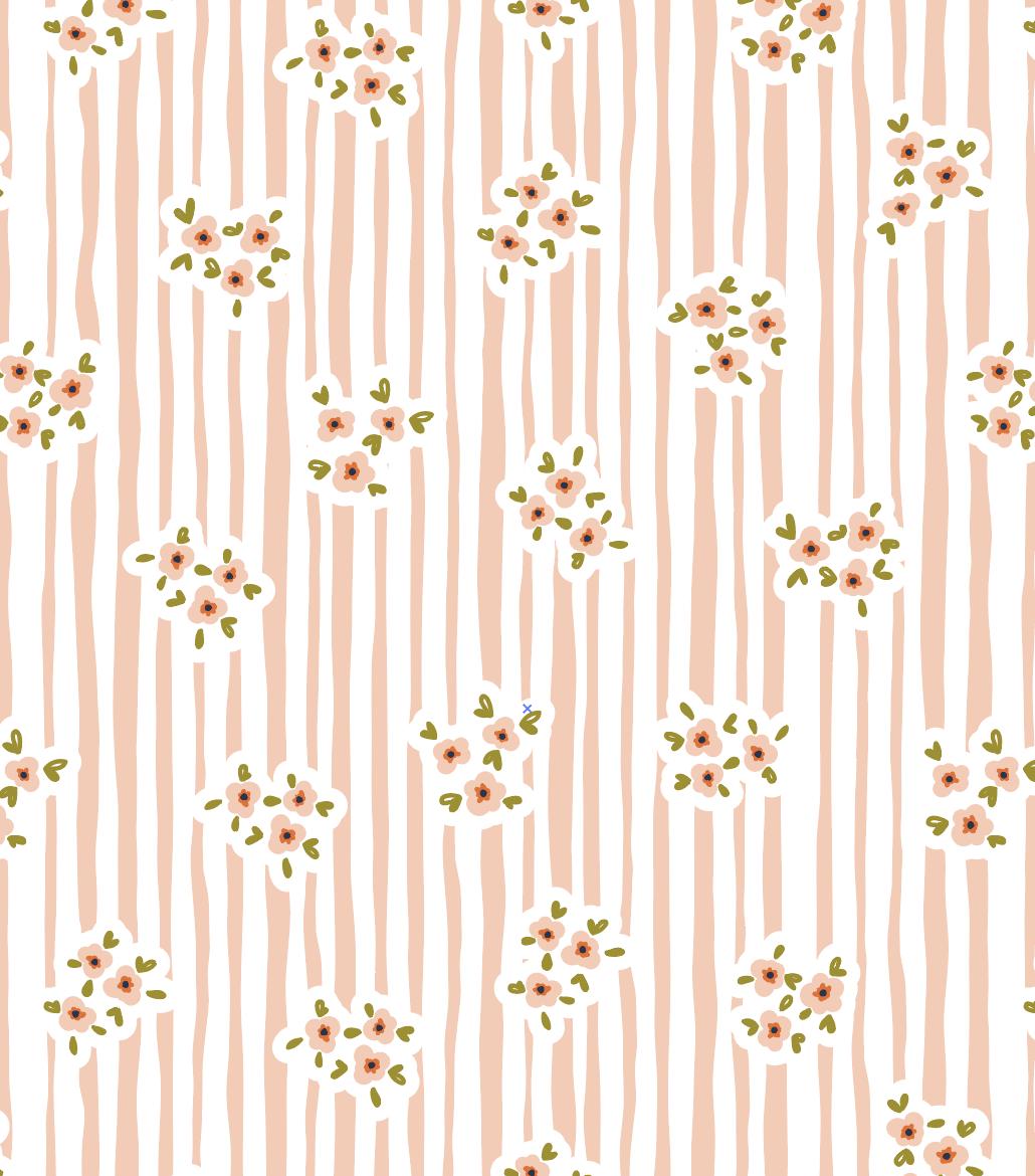 100% Cotton Fabric, Stripes - Floral Pink Fabric, Quilting Fabric, 147cm Wide, Meter, Flower, Stripes, Pretty Pink Peach Fabric