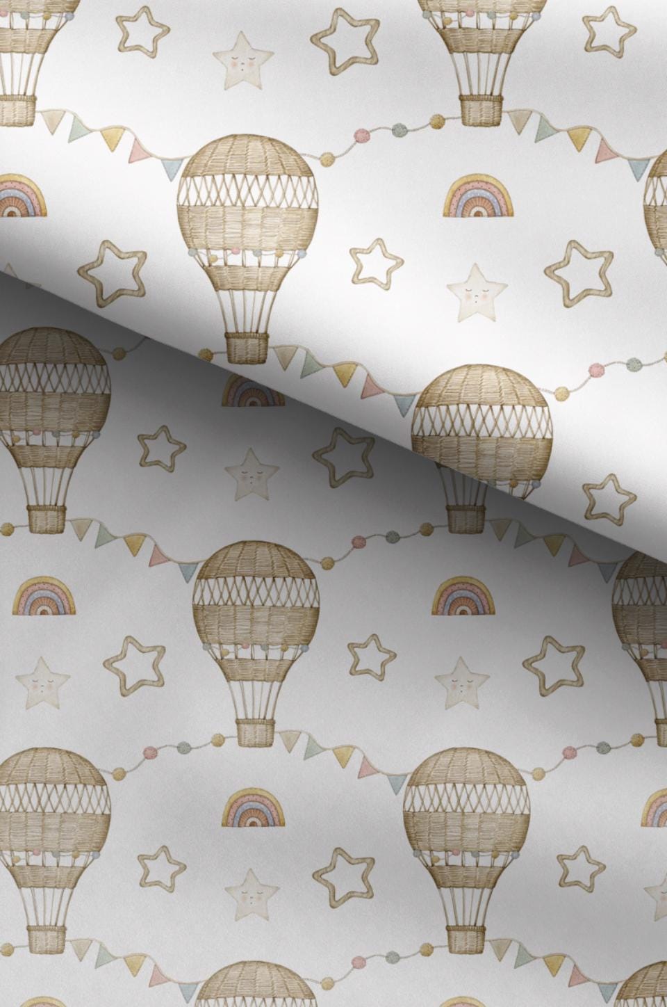 100% Cotton Fabric, Hot Air Balloons - Wicker Rainbows Fabric, Quilting Fabric, 147cm Wide, Metre, Hot Air Balloons Fabric
