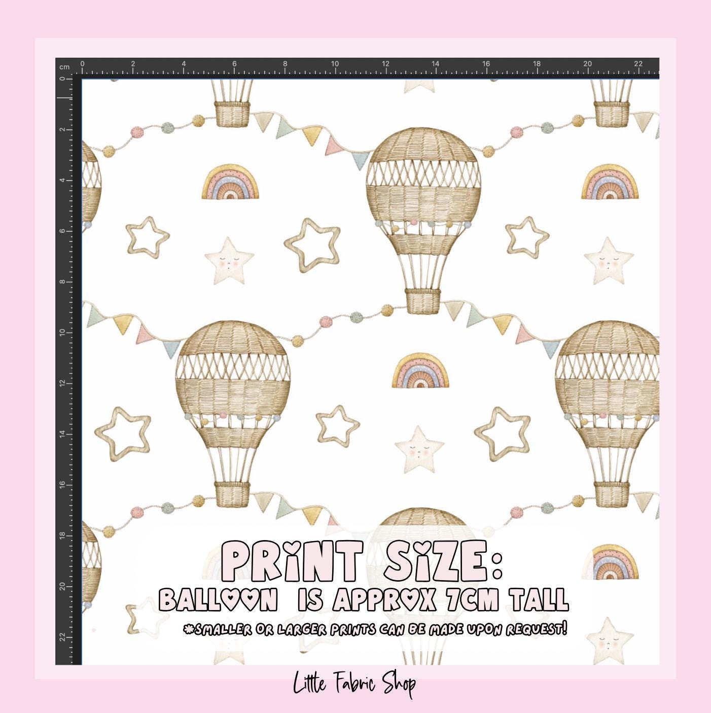 100% Cotton Fabric, Hot Air Balloons - Wicker Rainbows Fabric, Quilting Fabric, 147cm Wide, Metre, Hot Air Balloons Fabric