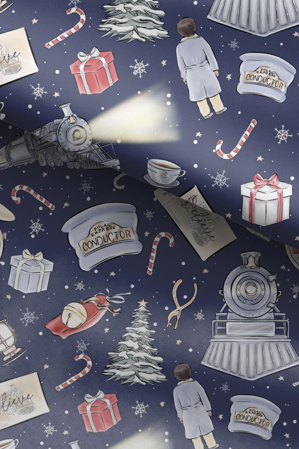100% Cotton Fabric, Polar Express Train, Fabric, Quilting Fabric, 147cm Wide, Meter, Christmas, Festive, Train, Believe Fabric