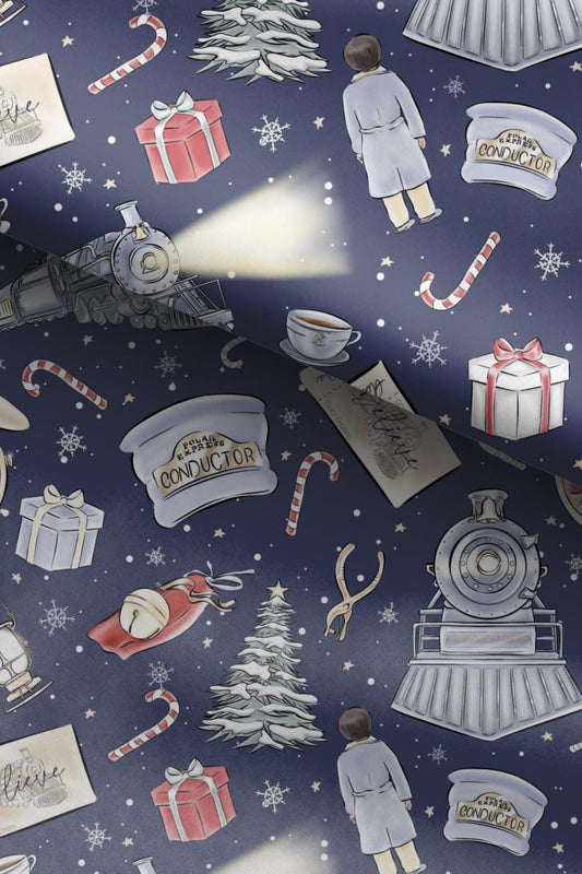 100% Cotton Fabric, Polar Express Train, Fabric, Quilting Fabric, 147cm Wide, Meter, Christmas, Festive, Train, Believe Fabric