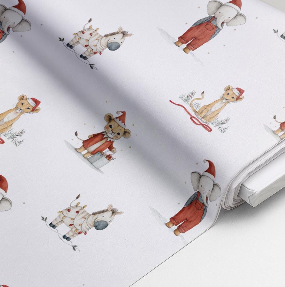 100% Cotton Fabric, Christmas - Safari, Fabric, Quilting Fabric, 147cm Wide, Meter, Christmas, Safari, Animals, Fabric