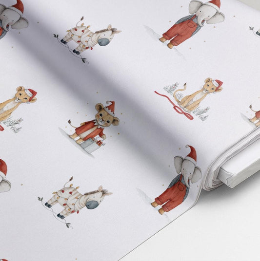 100% Cotton Fabric, Christmas - Safari, Fabric, Quilting Fabric, 147cm Wide, Meter, Christmas, Safari, Animals, Fabric