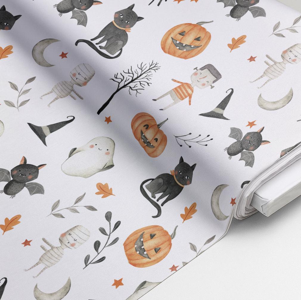 100% Cotton Fabric, Halloween - Pumpkins and Cats, Fabric, Quilting Fabric, 147cm Wide, Meter, Halloween, Cat, Ghost, Fabric