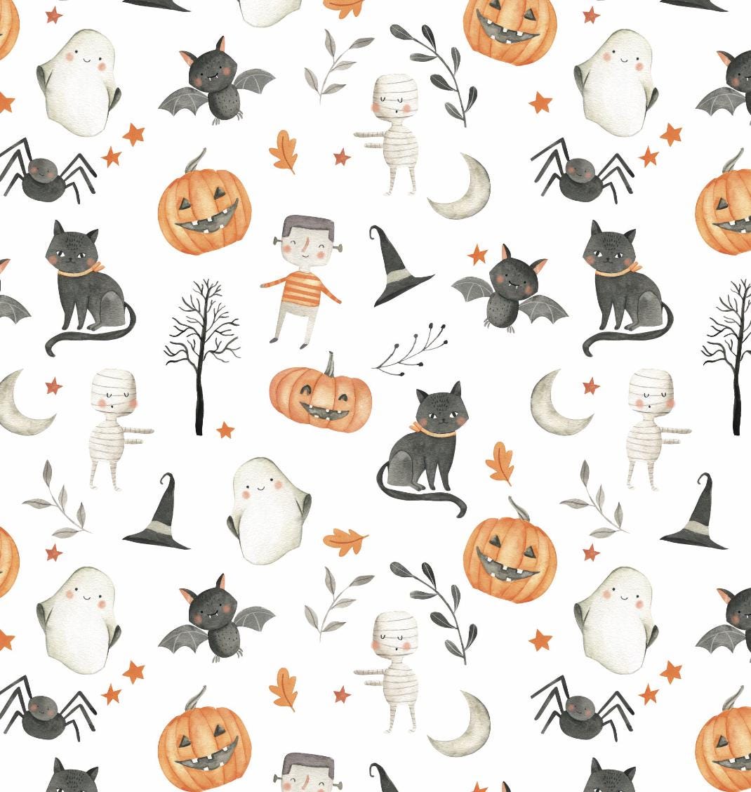 100% Cotton Fabric, Halloween - Pumpkins and Cats, Fabric, Quilting Fabric, 147cm Wide, Meter, Halloween, Cat, Ghost, Fabric