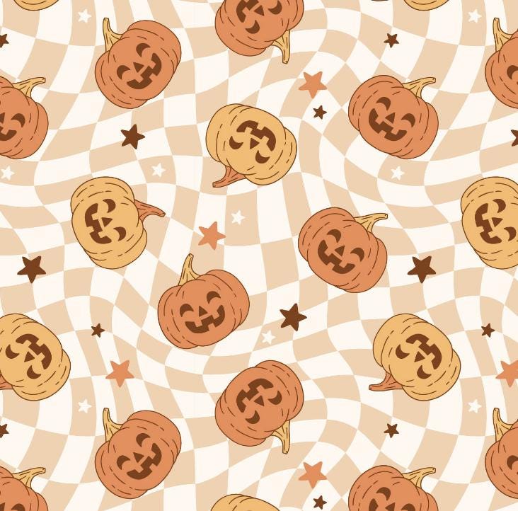 100% Cotton Fabric, Pumpkins - Checkered - Orange, Fabric, Quilting Fabric, 147cm Wide, Meter, Halloween, Orange Pumpkin Fabric