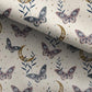 100% Cotton Fabric, Celestial - Butterflies Beige, Fabric, Quilting Fabric, 147cm Wide, Meter, Celestial Crescent Moon Fabric