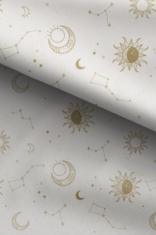 100% Cotton Fabric, Celestial - Butterflies Beige, Fabric, Quilting Fabric, 147cm Wide, Meter, Celestial Crescent Moon Fabric