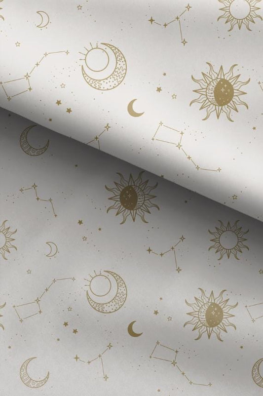 100% Cotton Fabric, Celestial - Butterflies Beige, Fabric, Quilting Fabric, 147cm Wide, Meter, Celestial Crescent Moon Fabric