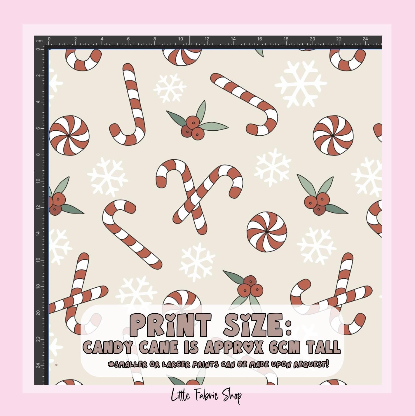100% Cotton Fabric, Candy Cane - Beige, Fabric, Quilting Fabric, 147cm Wide, Meter, Christmas Candy Cane Fabric