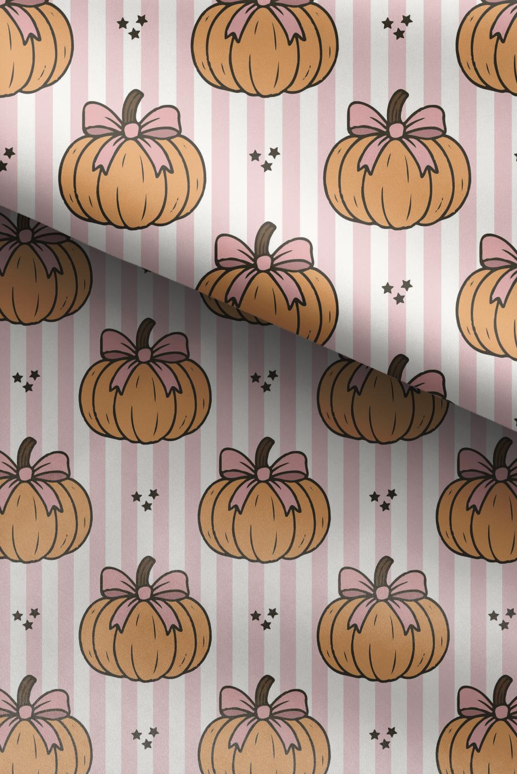 100% Cotton Fabric, Pumpkins - Stripes - Pink, Fabric, Quilting Fabric, 147cm Wide, Meter, Pumpkin Halloween Fall Fabric
